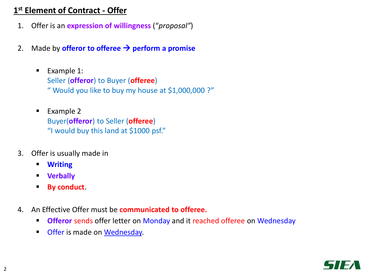 Slide 3 — Offer: the 1st element, expression of willingness.