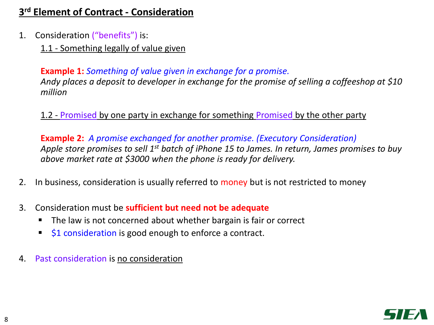 Slide 9 — Consideration: the 3rd element.