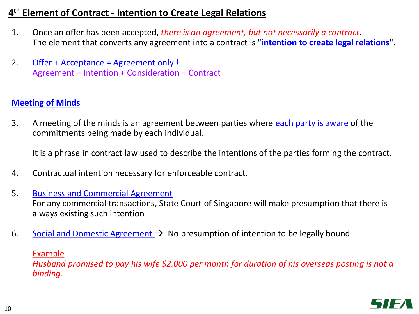 Slide 11 — Intention to create legal relations.