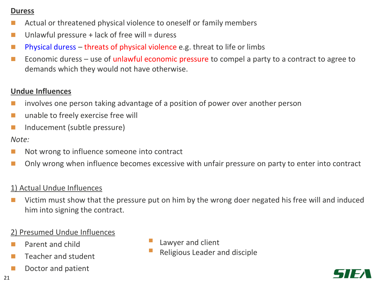 Slide 22 — Duress and undue influence.