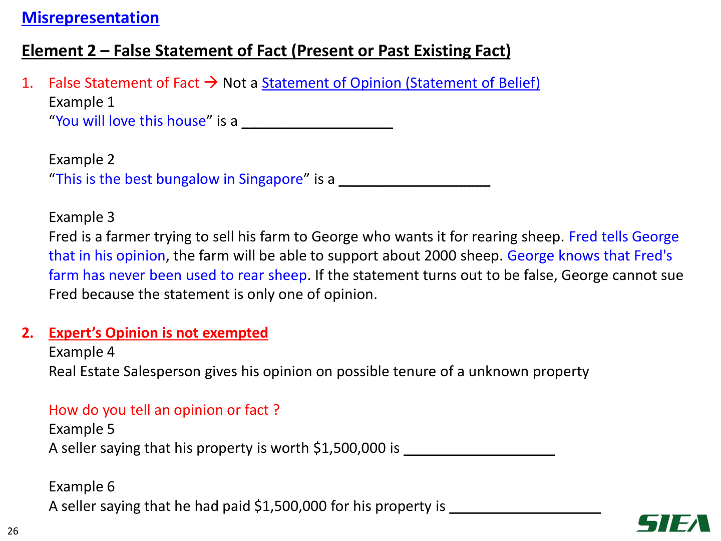Slide 27 — False statement of fact vs opinion.