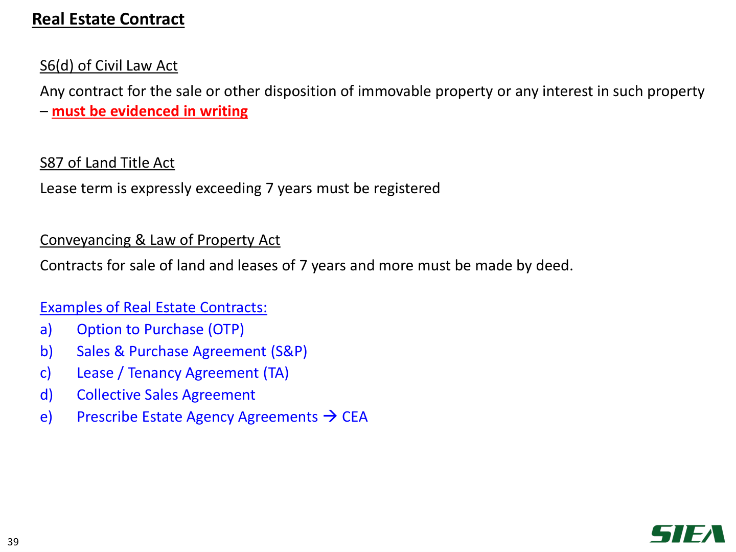 Slide 40 — Real estate contract: formalities.