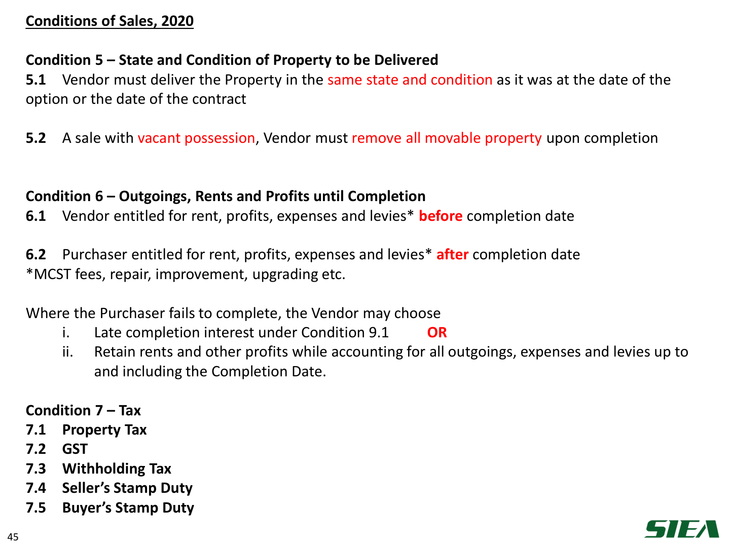 Slide 46 — Conditions 5–7.