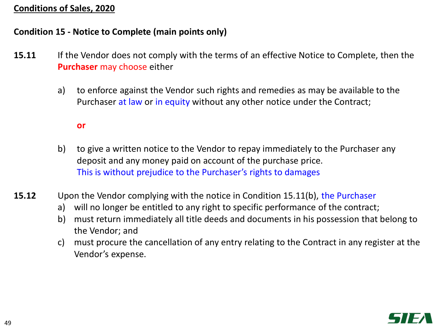 Slide 50 — Condition 15.11–15.12: vendor default.