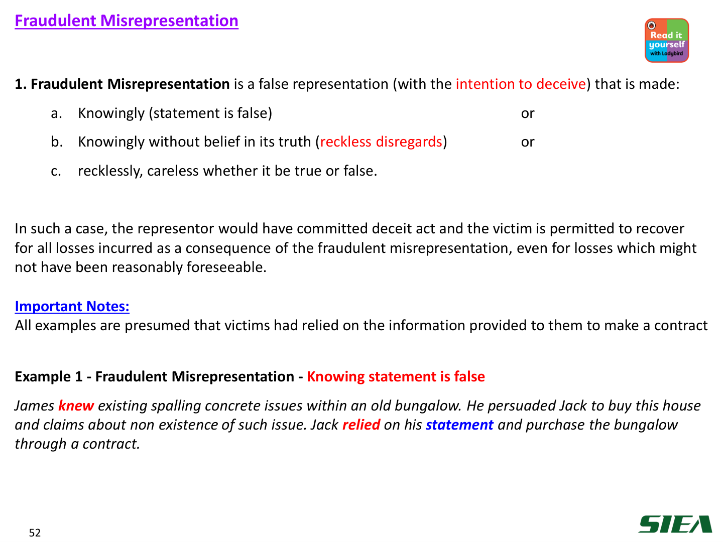 Slide 53 — Fraudulent misrepresentation.