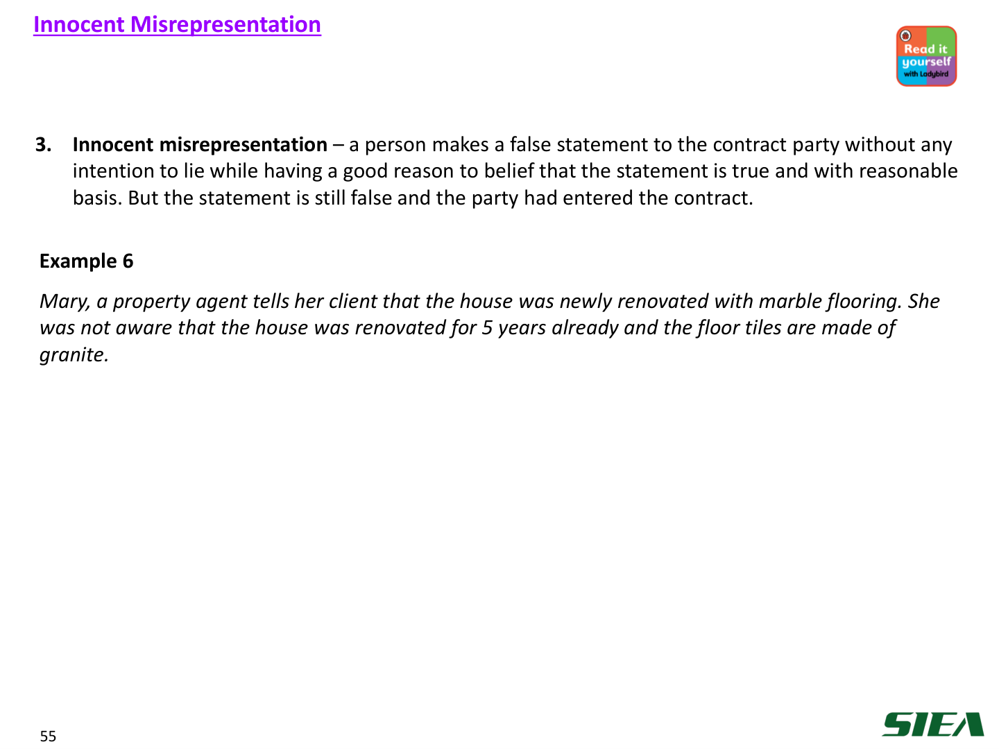 Slide 56 — Innocent misrepresentation.
